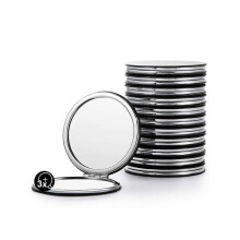 Compact Mirror Bulk Simple Double Sided Small Mirror, Set of 12 Round Double Sided 1X/3X Magnification Black