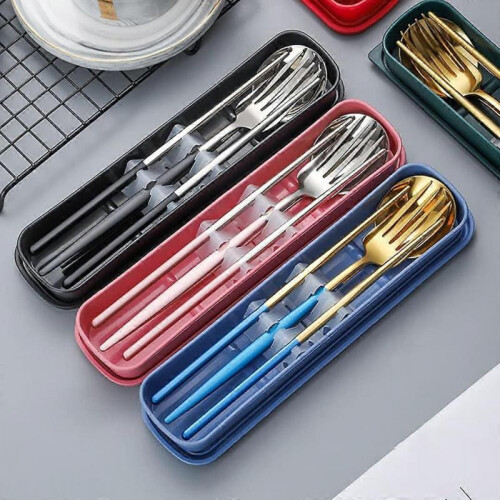 Stainless Steel Cutlery Set Portable Reusable Flatware Silverware, Include Fork Spoon Chopsticks Case 2