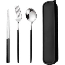 Stainless Steel Cutlery Set Portable Reusable Flatware Silverware, Include Fork Spoon Chopsticks Case