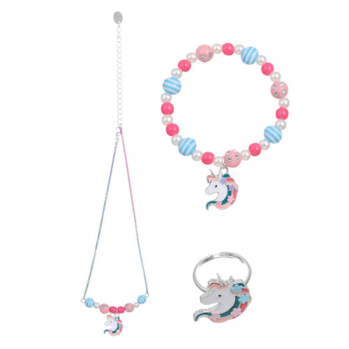conjunto de colar, pulseira e com corrente de unicórnio para crianças