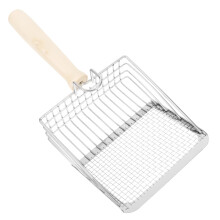 Cat Litter Scoop Ergonomic Wooden Handle Stainless Steel Litter Sifter For Cats And Kittens Reusable Pet Waste Tool