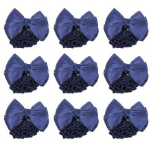 9 Pieces Bowknot Snood Net Barrette Hair Clip Bun Cover Hairnet Lace Bow Decor for Woman, Blue
