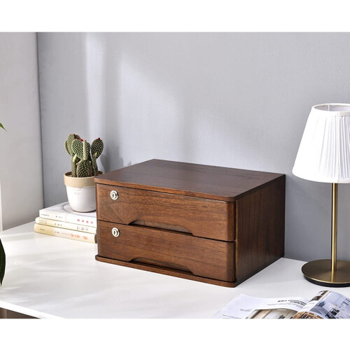 Solid Wood Desktop File Cabinet Organizer With Lock A4 Receipt Storage ...