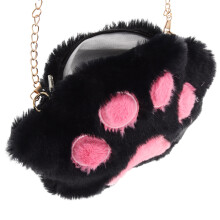 cat paw schoudertas van fluweel met kettingriem en portemonnee