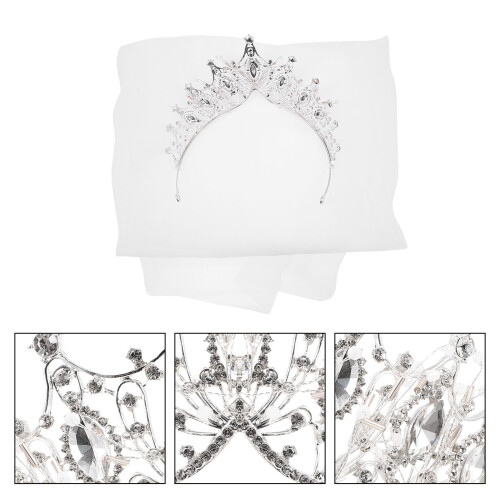conjunto de tiara para noiva com coroa de cristal e véu de 1