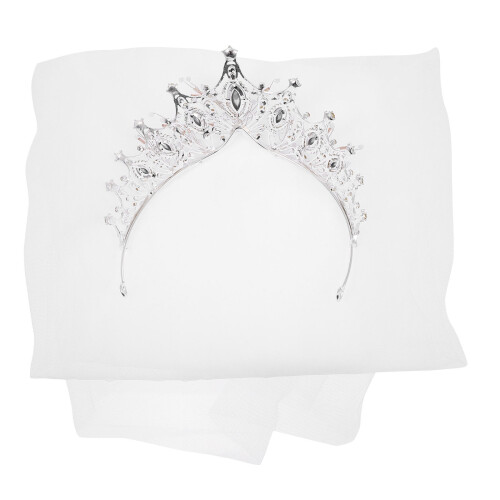 conjunto de tiara para noiva com coroa de cristal e véu de 2