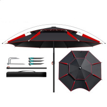 2.0-2.2M Fishing Umbrella Double-Layer Sunshade Windproof Waterproof Outdoor Camping Stand Ground Insert Black