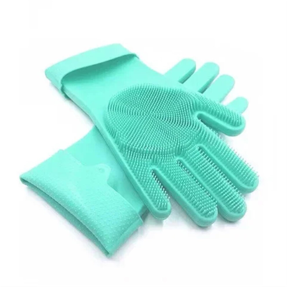 Rubber Gloves 1 Pair Reusable Silicone Dishwashing Gloves Green Kitchen Cleaning Gloves-image-OPC-PKQWFJ2-NEW