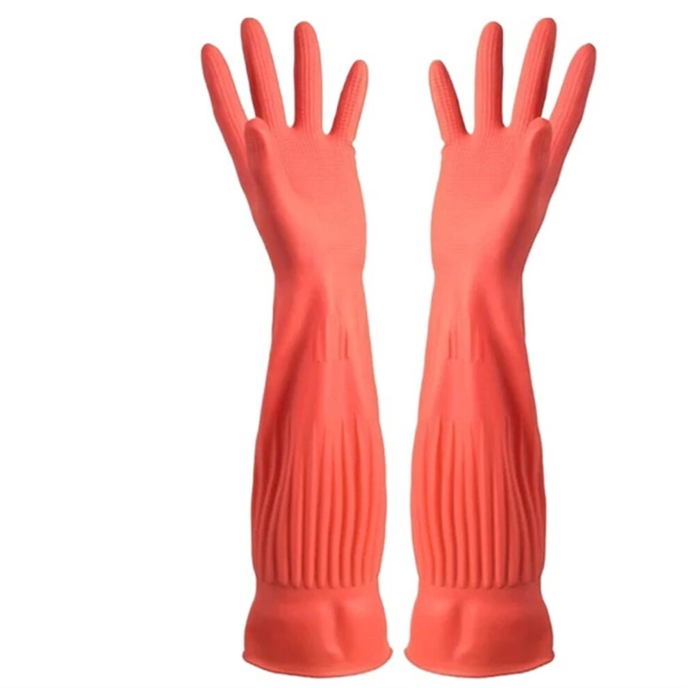 Rubber Gloves 1 Pair Waterproof Latex Reusable Laundry Kitchen Dishwashing Non-Slip 45cm Red-image-OPC-PKQWRJZ-NEW