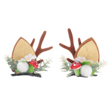 1Paar Kerst Kattenoor Haarclip Bruin Met Stof En Fluweel Hertengewei