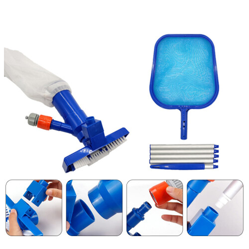 1Set Blue Pool Cleaning Accessory Set with Spoon Net and Aluminum Rod 2