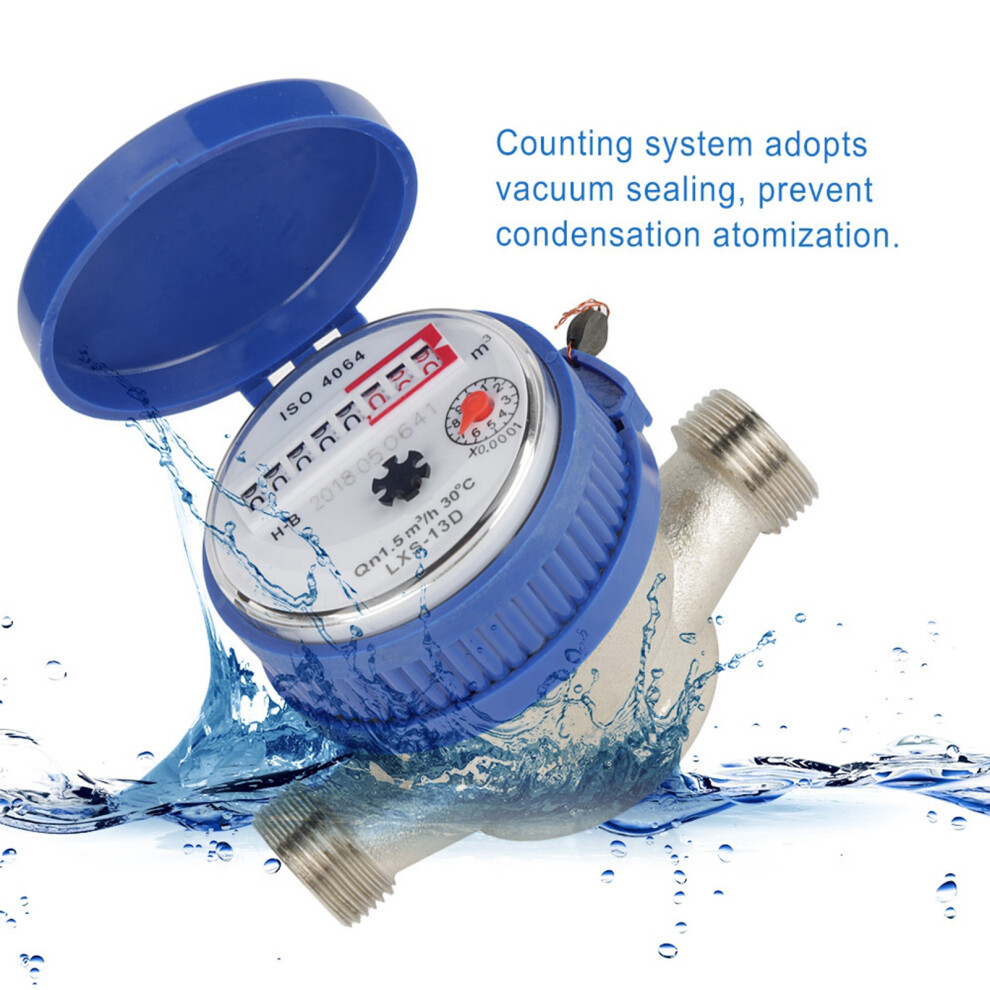 15Mm 1/2 Inch Cold Water Meter With Fittings For Garden & Home Use 8041351679363