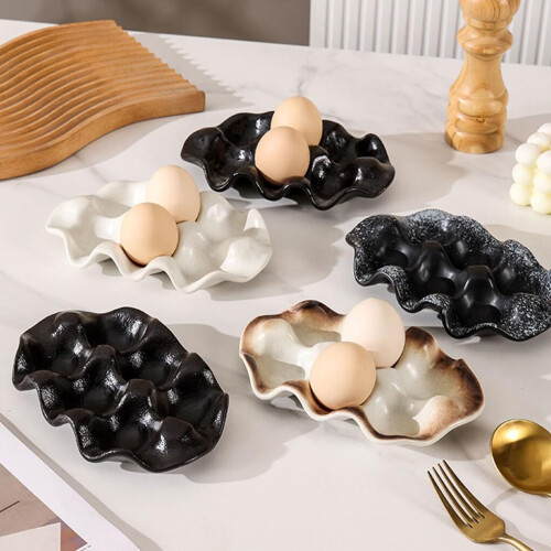 Grooved Ceramic Egg Tray Type+1 Ceramic Grid For Egg Storage And Small Item Organization Kitchen Counter Organizer 1