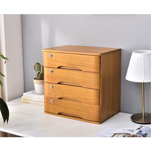 Desktop File Cabinet Wooden Desktop Storage Box With Lockable Drawers ...