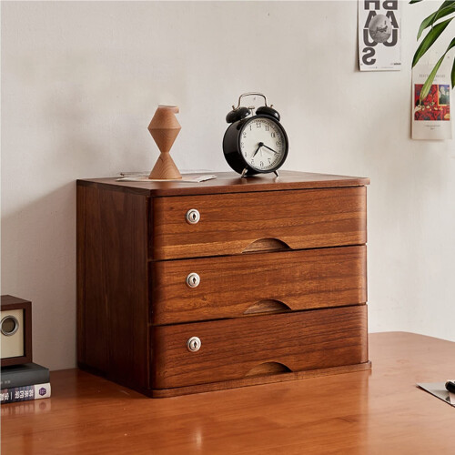 Desktop Storage Box Wooden With Lockable Drawers Desktop File Cabinet ...