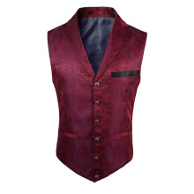 Men's Victorian Suit Vest Steampunk Gothic Jacquard Gilet Notched Lapel Embroidered Paisley Flower Red 3XL