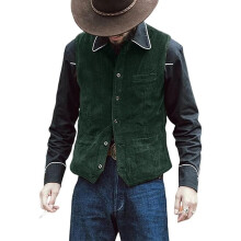 Corduroy Vest Men's Slim Fit Sleeveless Suit Vest Oktoberfest Green Size L