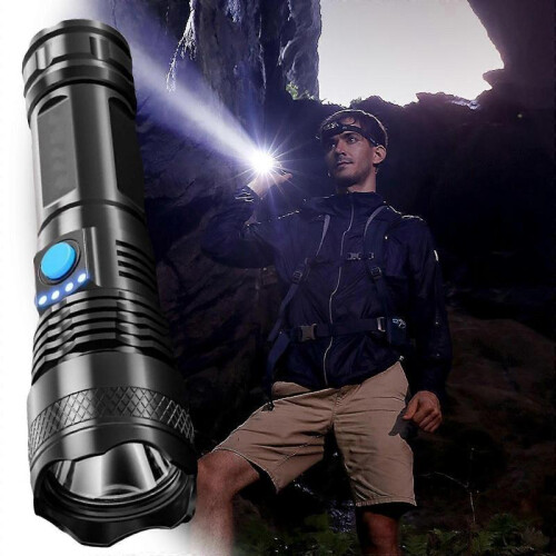 camping accessories black LED Strong Light USB Charging Strong Light Fixed Focus Long Range Outdoor Flashlight Battery Display Home Flashlight 1