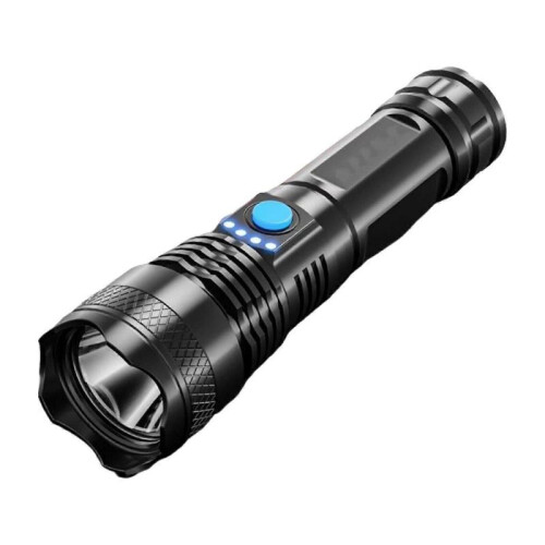 camping accessories black LED Strong Light USB Charging Strong Light Fixed Focus Long Range Outdoor Flashlight Battery Display Home Flashlight
