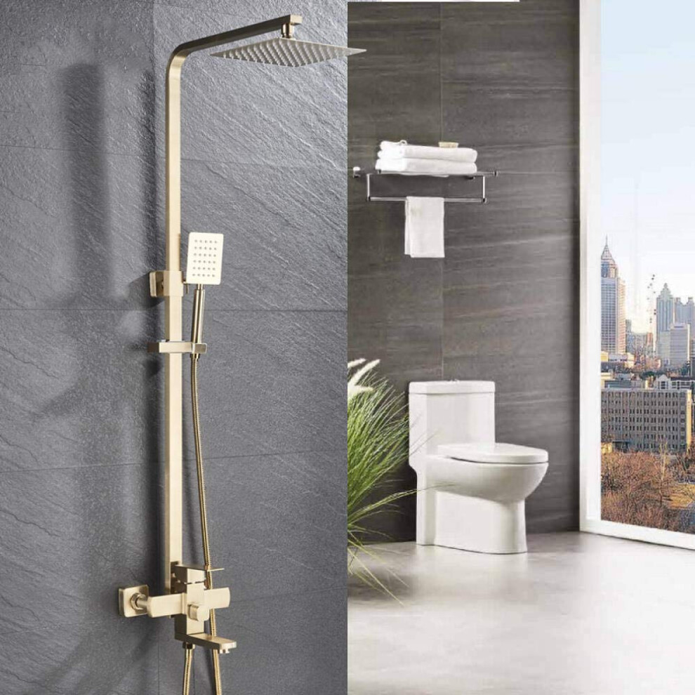 Bathroom Faucet Brushed Gold Wall Mounted Rain Shower Bathtub Mixer Tap Shower Set-image-OPC-PKQXYFQ-NEW