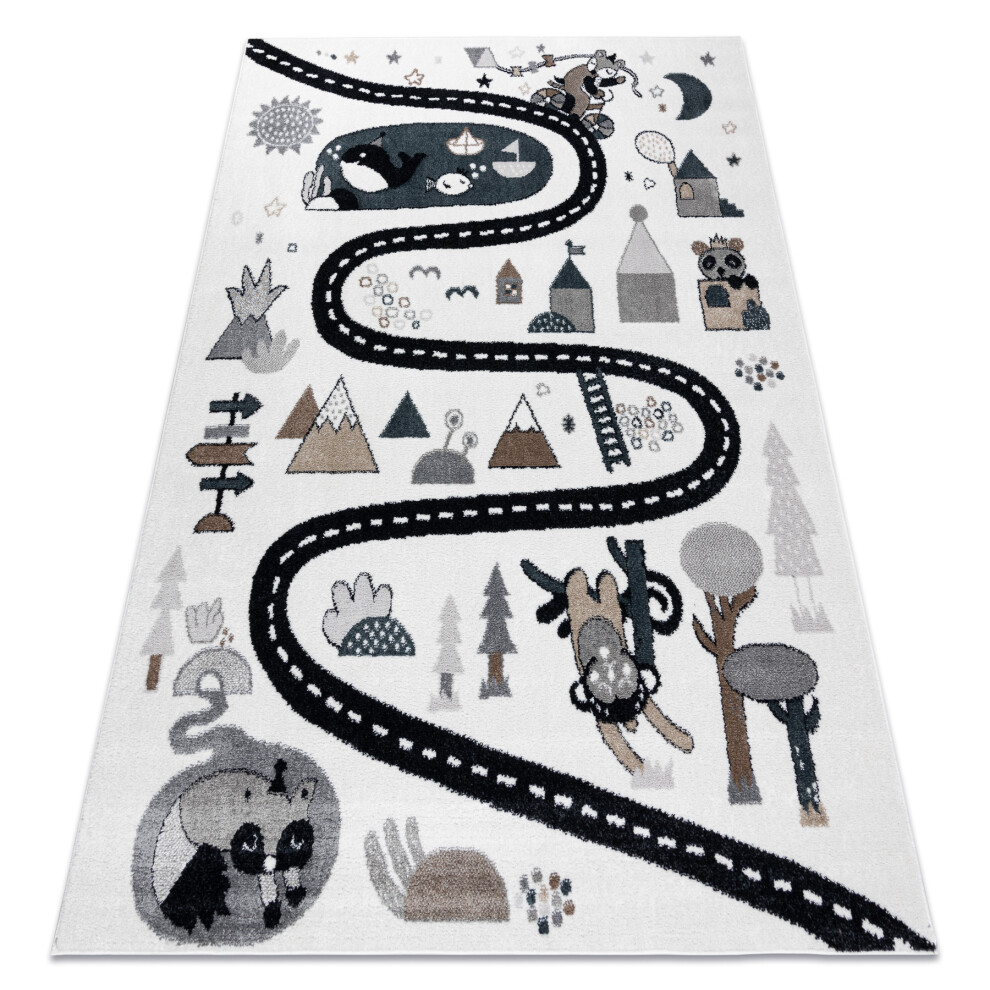 Carpet Fun Route For Children, Street, Animals 120X170 Cm Cream Rugsx