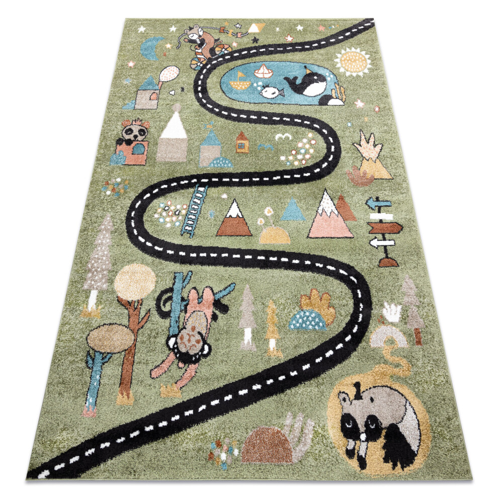 Carpet Fun Route For Children, Street, Animals 180X270 Cm Green Rugsx
