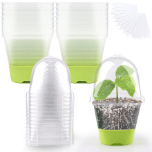 15P Nursery Plant Pots With 15 Humidity Dome, Transparent Pots With Silicone Base For Easy Seedling Transplant 15 Labels