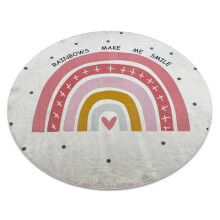 BAMBINO 47810 covor rotund lavabil Curcubeu, puncte pentru copii anti-alunecare - alb / roz cerc 80 cm