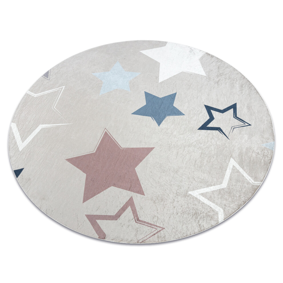 Bambino 48130 Round Washing Carpet Stars For Children Anti-Slip - Beige / Grey Circle 160 Cm Brown Rugsx
