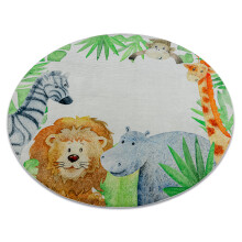 BAMBINO 54090 rotund covor lavabil Animale, Africa pentru copii anti-alunecare - alb / verde cerc 120 cm