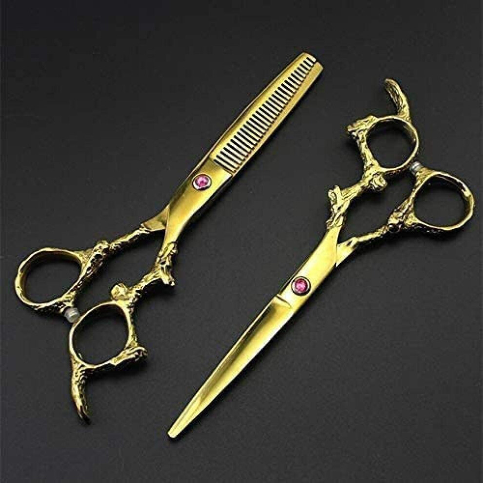 Gold 6 Inch Dragon Hair Scissors Set - Thinning Hair Scissors, Haircutting Shears, Hairdressing Scissors, Finish