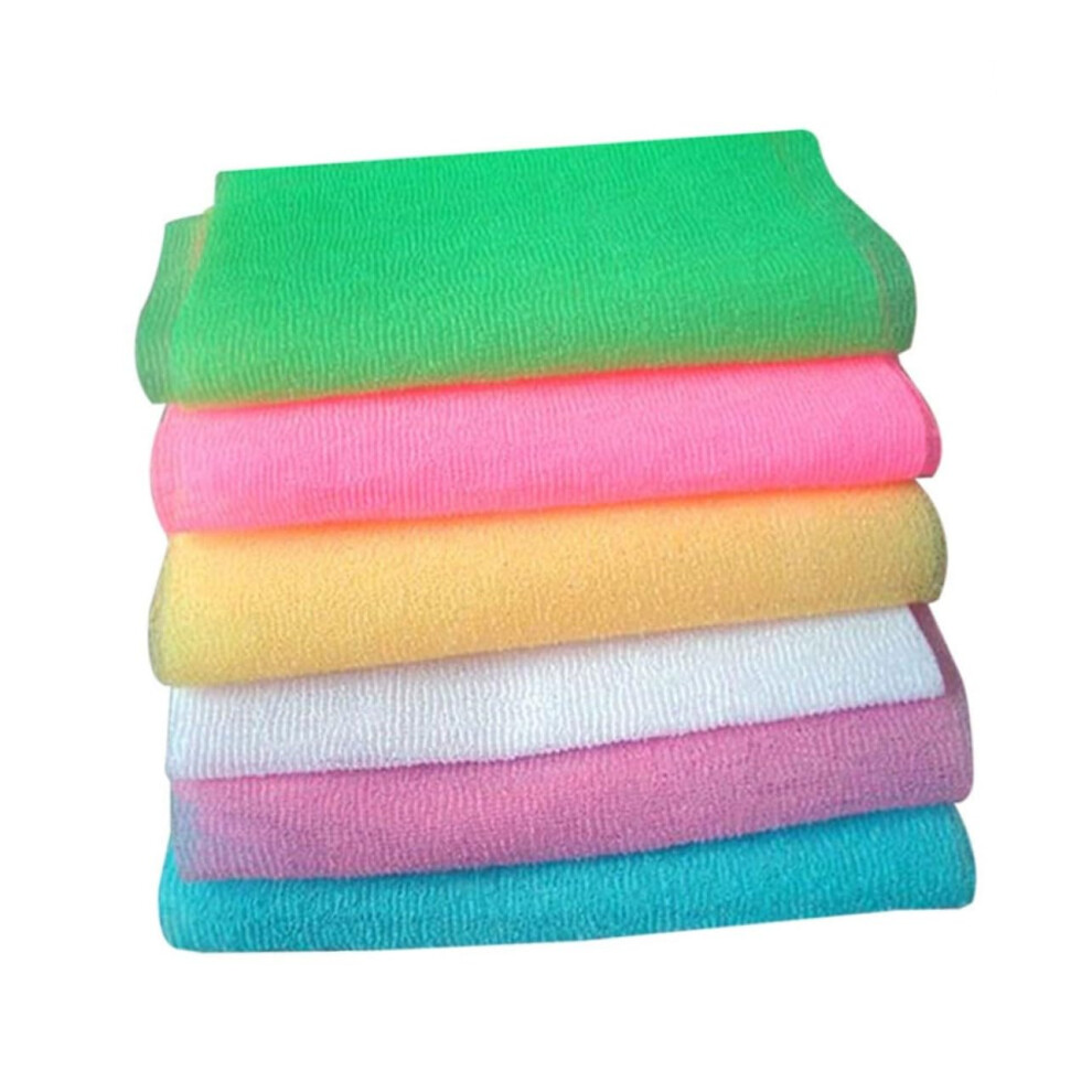 Nylon Back Scrubber 6-Piece Towels Set For Exfoliating Lotion, Reusable Washable Shower Straps, Elders, Random Color