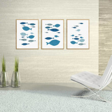 3-teiliges Cartoon-Fisch Leinwand-Wandkunst-Set Heim- und Bürodekorationen 30 x 40 cm