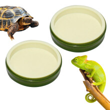 Reptile Food Water Bowl 2-Piece Set, Tortoise Shaped Round Dish, Reptile Feeder Accessory, For Tortoises And Small Pets