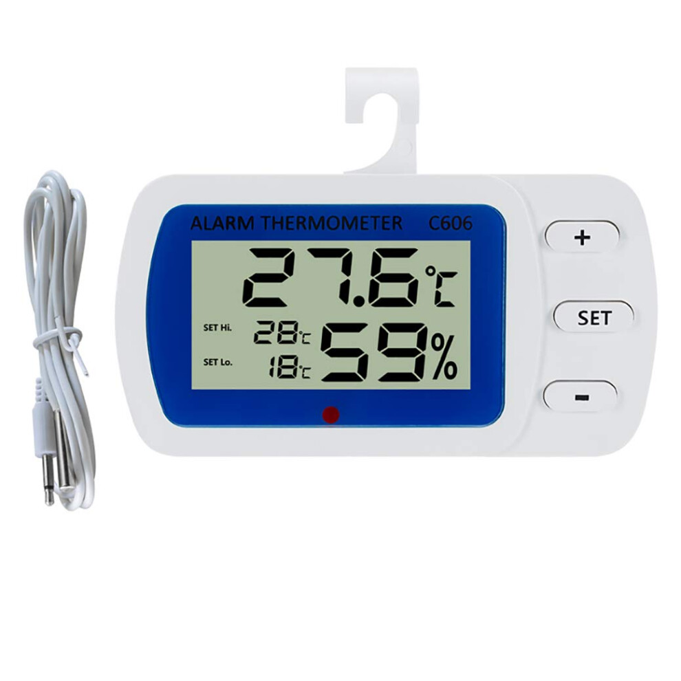 White Fridge Thermometer Digital Refrigerator And Freezer Thermometer With Indoor Humidity Alarm Hi/Lo Audible Alarm