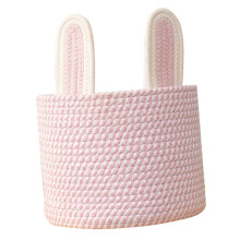 Lovely Rabbit Ear Storage Basket Cotton Rope Organizer For Nursery And Home Pink Cosmetics Snacks Sundries Container