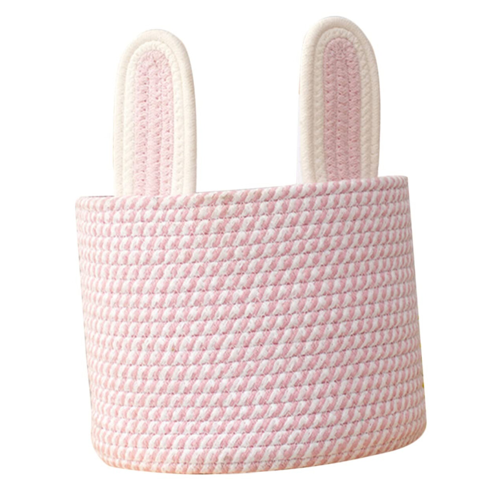 Lovely Rabbit Ear Storage Basket Cotton Rope Organizer For Nursery And Home Pink Cosmetics Snacks Sundries Container