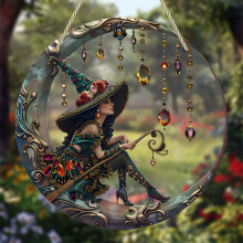 Suncatcher Prism for Window Personalized Witch Window Hanging Suncatcher Ornament, Stained Panel Sun Catcher Decor, 15cm