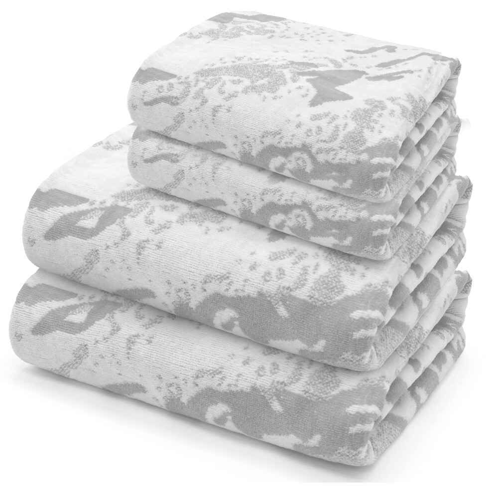 4pce 100% Cotton Towel Bale Set Striped Ombre Hand Bath Towels Marble Grey-image-OPC-PKQYZD2-NEW