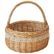 Wicker Baskets 10.63x10.24 Portable Natural Woven Storage Basket With Handle Lace Trim For Wedding Flower Picnic Home