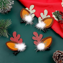 2 Pairs Christmas Hair Clips Cute Reindeer Antlers Ears Christmas Hair Accessories Deer Horn Ears Hair Pins with Plush Ball Antlers Headdress Hairpin