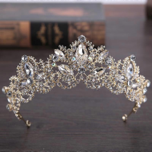 Barokke kronen en tiara's Kostuum Strass-steentjes Bruiloft Koningin Kroon Prinses Bruidstiara's Haaraccessoires voor vrouwen en meisjes (lichtgoud)