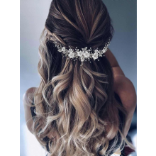 Bloemenbruiloftshaarranken, zilveren kristalbruidshoofdtooi, parelmoeren strass-haaraccessoires voor vrouwen en meisjes (zilver)