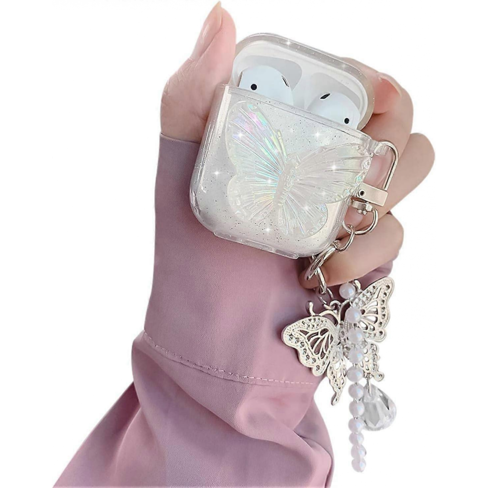 Airpods Case With Girls Clear Glitter Butterfly Design Smooth Soft Tpu Cover For Airpods 2 &1 (Butterfly) 9022594171363