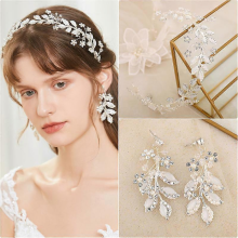 Strass bruidshoofdband handgemaakte haarband bruidshoofdstuk haaraccessoires voor bruiden bruidsmeisjes, oorbellen, set van 2