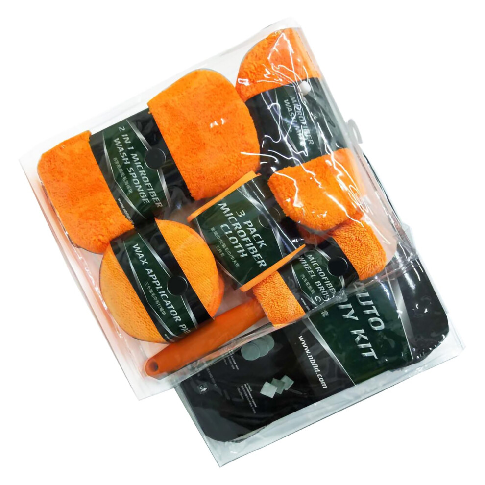 Car Cleaning Kit Microfiber Wash Mitt Cloth Sponge Wax Pad Wheel Brush For Car Suv Motorcycle Rv Semi Truck Orange 9393856967827