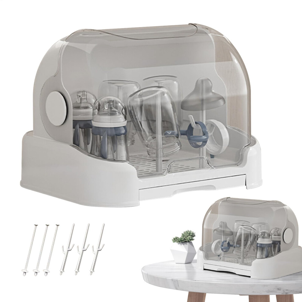 Baby Bottle Storage Large Capacity Portable Bottle Organizer With Cover Dust-Proof For Pump Feeding Pantry White