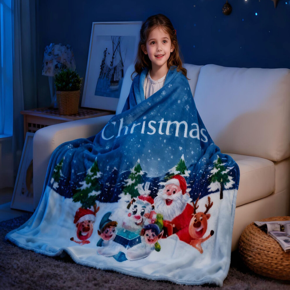 Gr8 Home Xmas Fleece Santa 1 Design Blanket Throw 130X150cm Blue