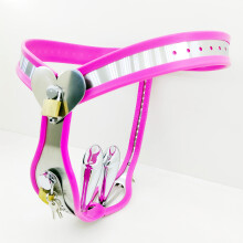 SM Chastity Belt Metal Chastity Locks For Women Stainless Steel Bondage Belt Pink 130cm/140cm Butt Plug/Vaginal Plug