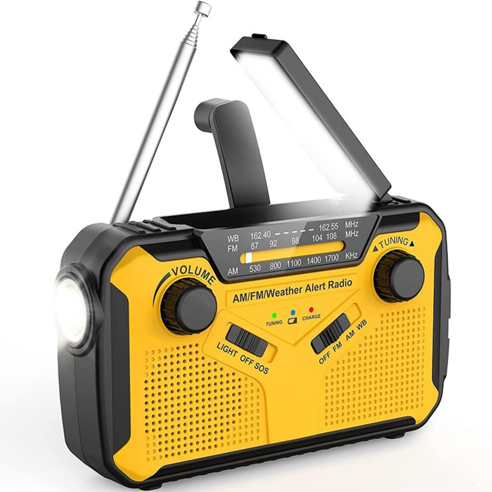 Emergency Weather Alert Radio With 2500Mah Battery Am/Fm/Sw Noaa Weather Alert Portable Radio Cellphone Charger Yellow 9354506928827